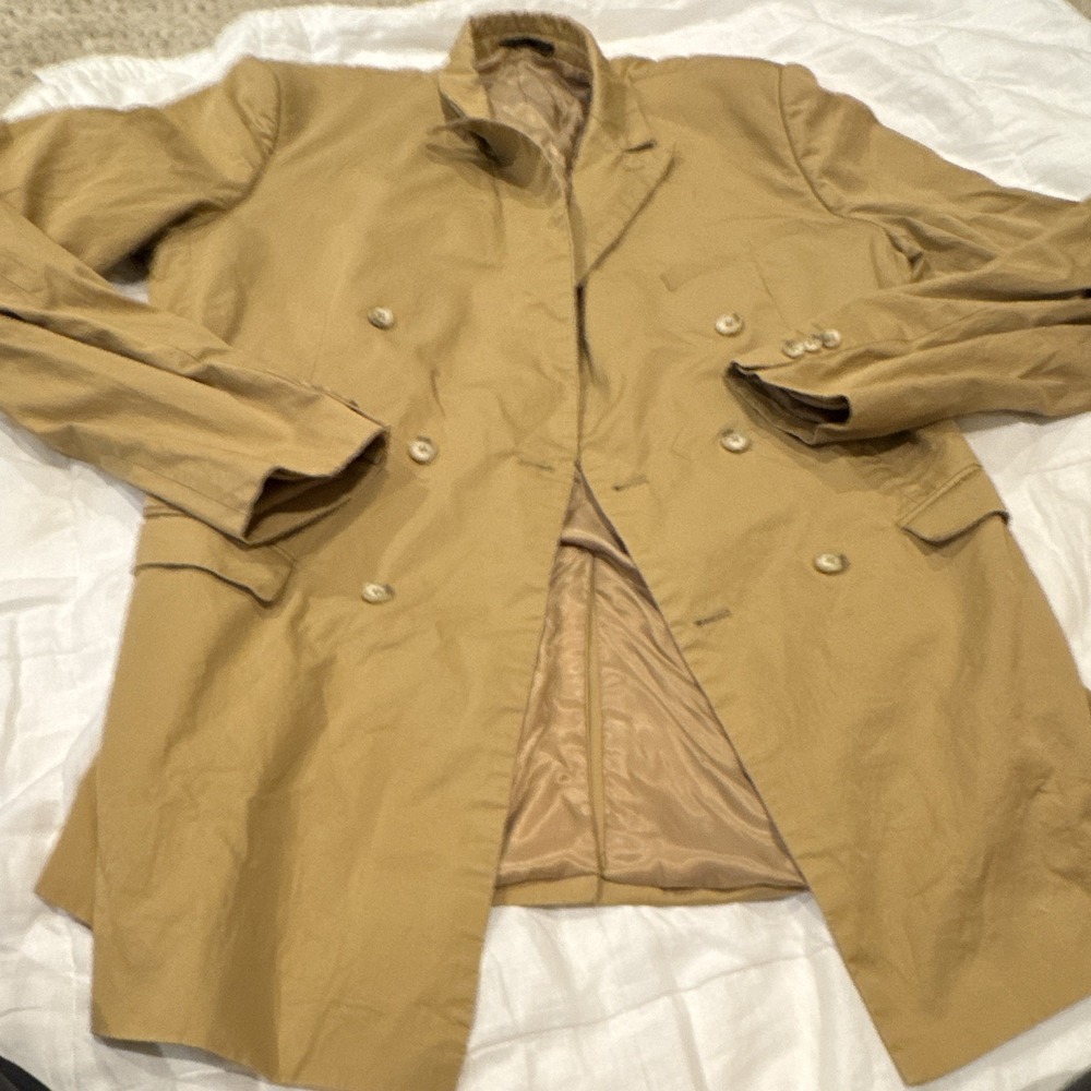 Hockerty Men's Tan Double-Breasted Blazer Six-Button Solid Regular Fit